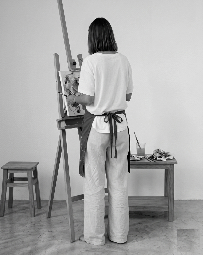 Fátima Sánchez trabajando en el estudio